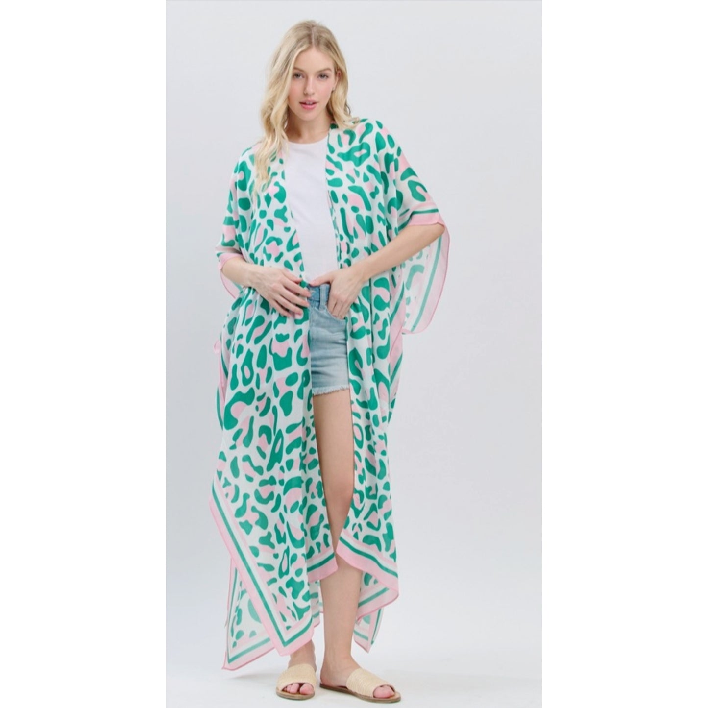 Leopard pink and green Kimono