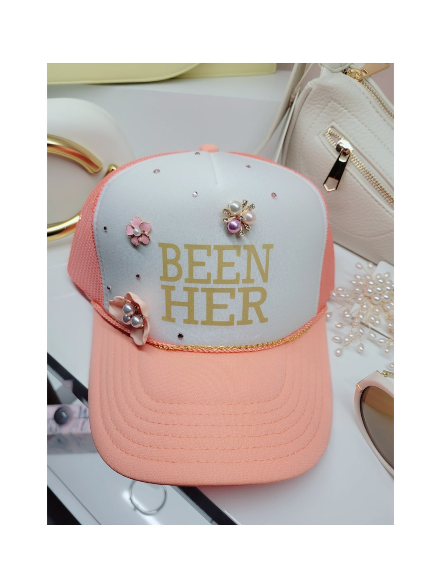 Been Her Cap (coral and white)