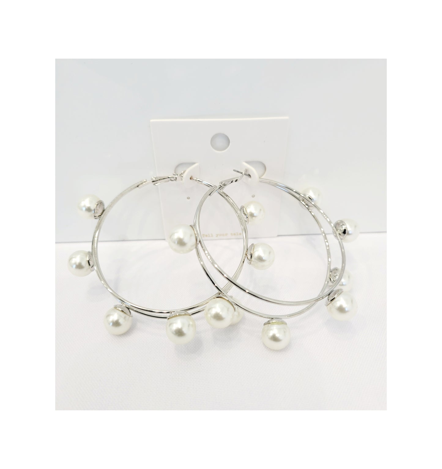 Pearl silver hoops