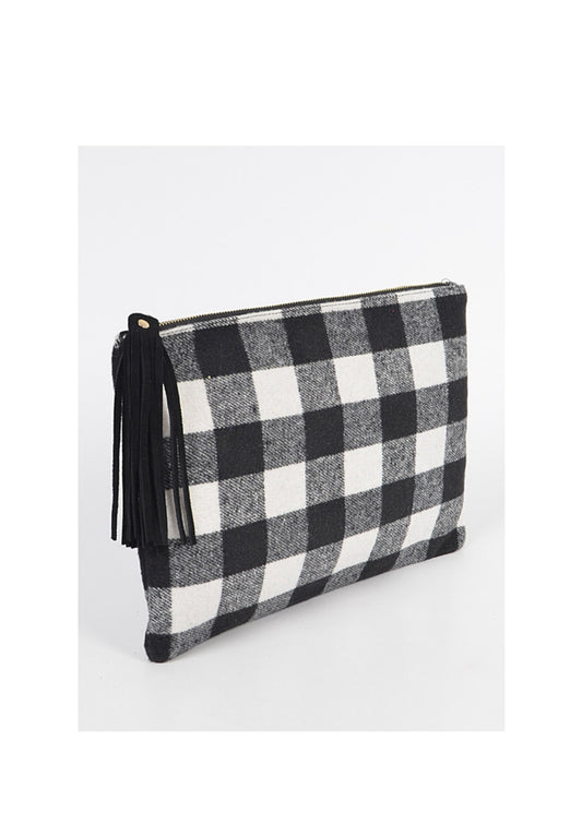 Plaid Clutch black and white