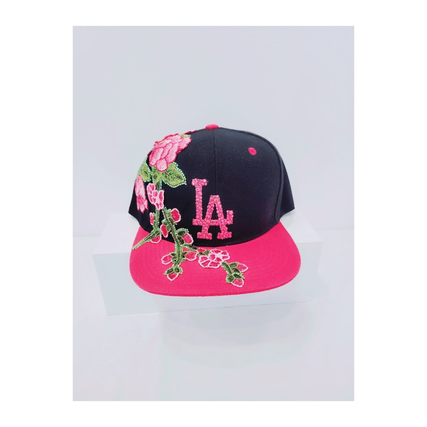LA Cap (black/ pink with Flower embellishments)