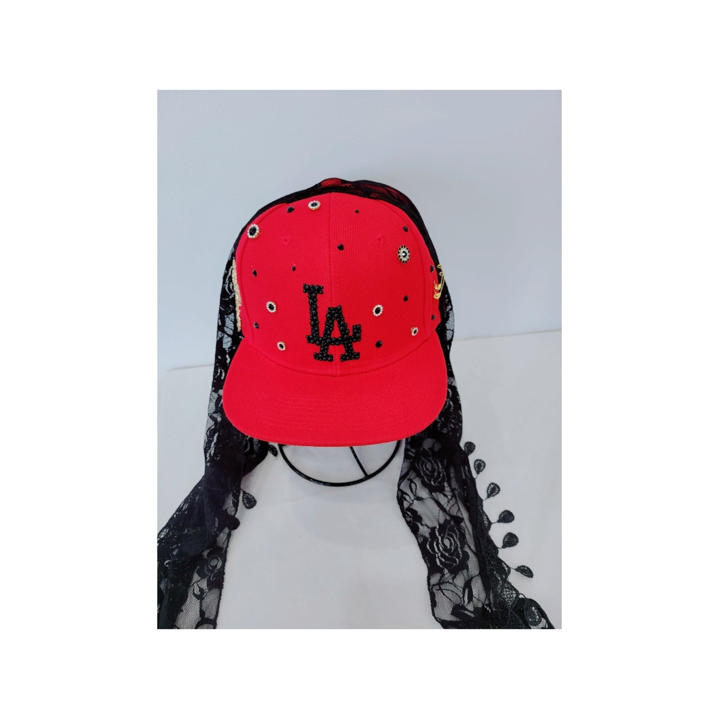 LA Cap Red with black Veil