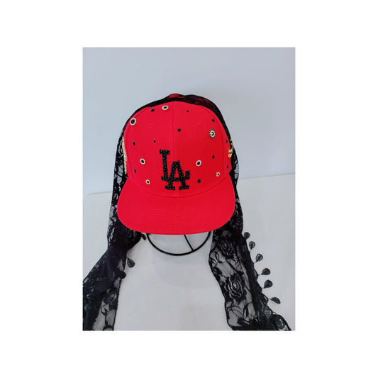 LA Cap Red with black Veil