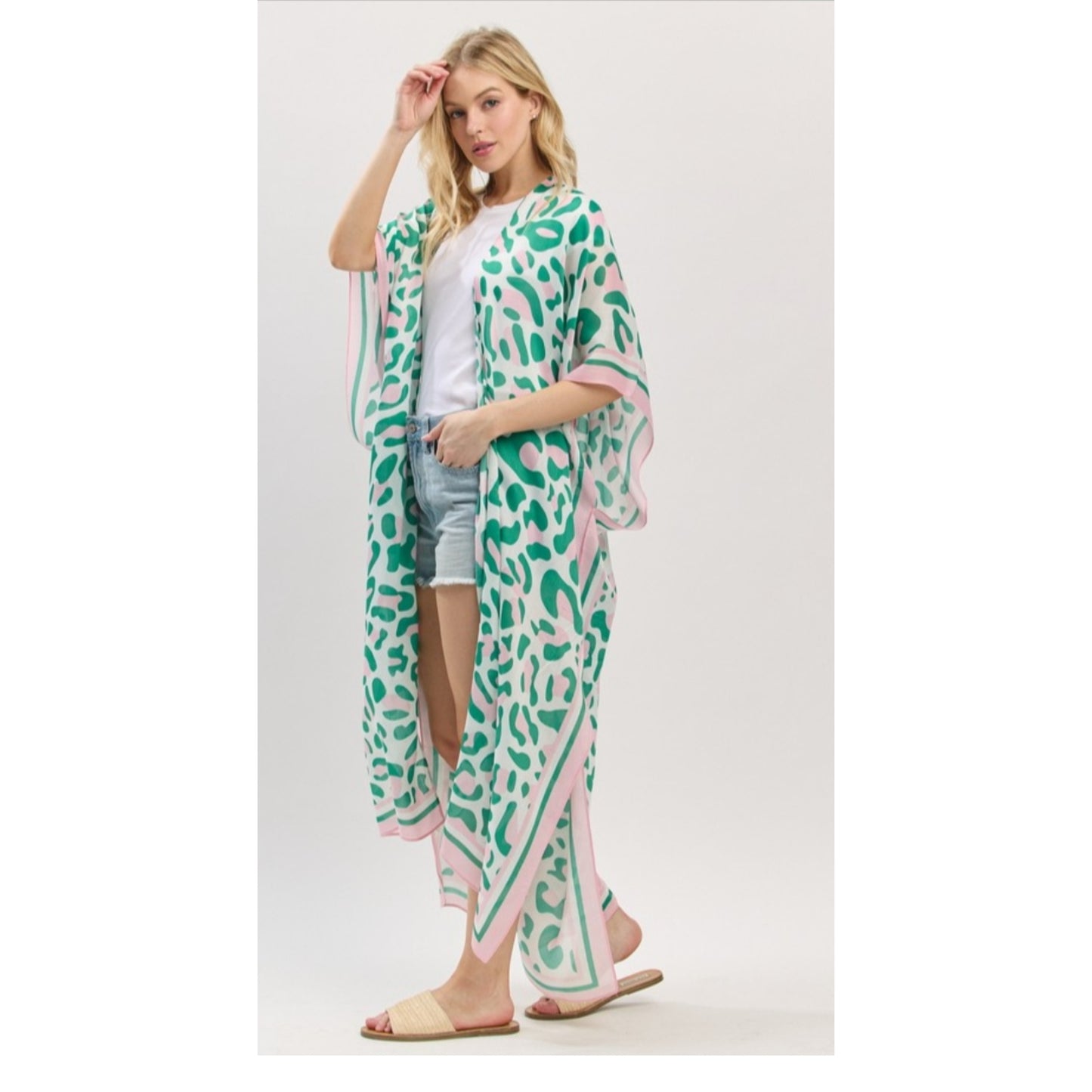 Leopard pink and green Kimono
